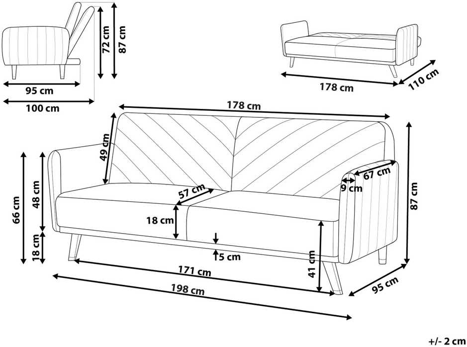 Beliani Išskleidžiama 3 vietų sofa SENJA, veliūrinė, oranžinė