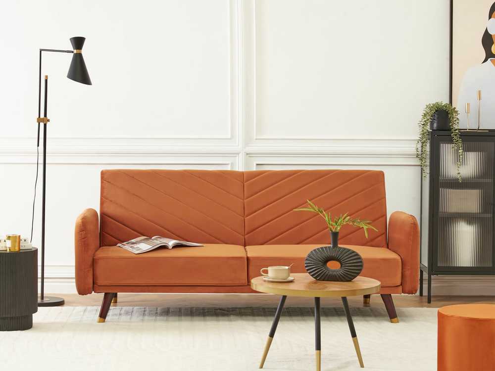Beliani Išskleidžiama 3 vietų sofa SENJA, veliūrinė, oranžinė