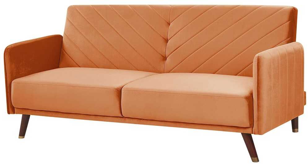 Beliani Išskleidžiama 3 vietų sofa SENJA, veliūrinė, oranžinė