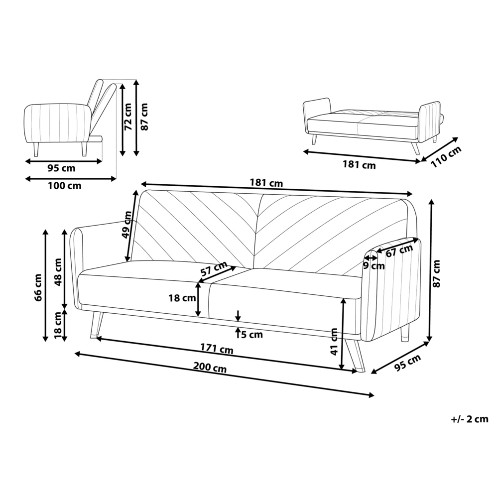 Beliani Išskleidžiama 3 vietų sofa SENJA, veliūrinė, oranžinė