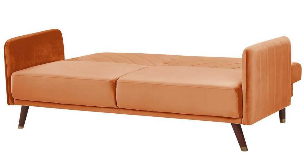 Beliani Išskleidžiama 3 vietų sofa SENJA, veliūrinė, oranžinė