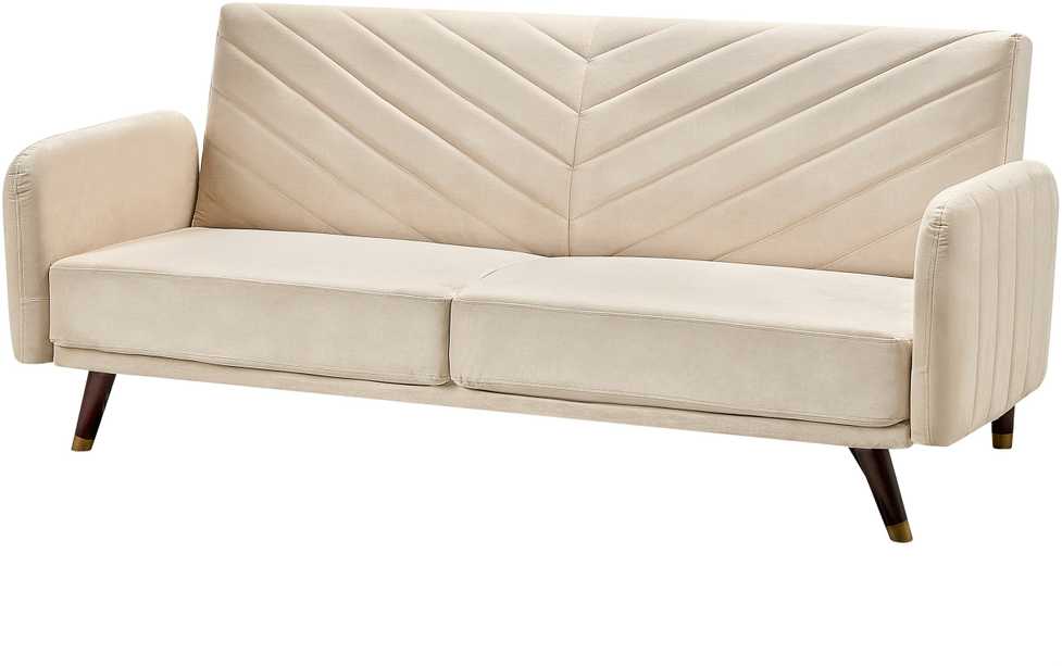 Beliani Trivietė išskleidžiama sofa SENJA, veliūras, smėlio spalvos