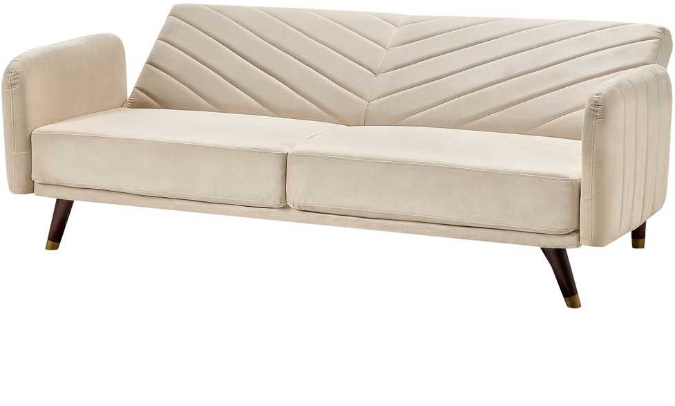 Beliani Trivietė išskleidžiama sofa SENJA, veliūras, smėlio spalvos
