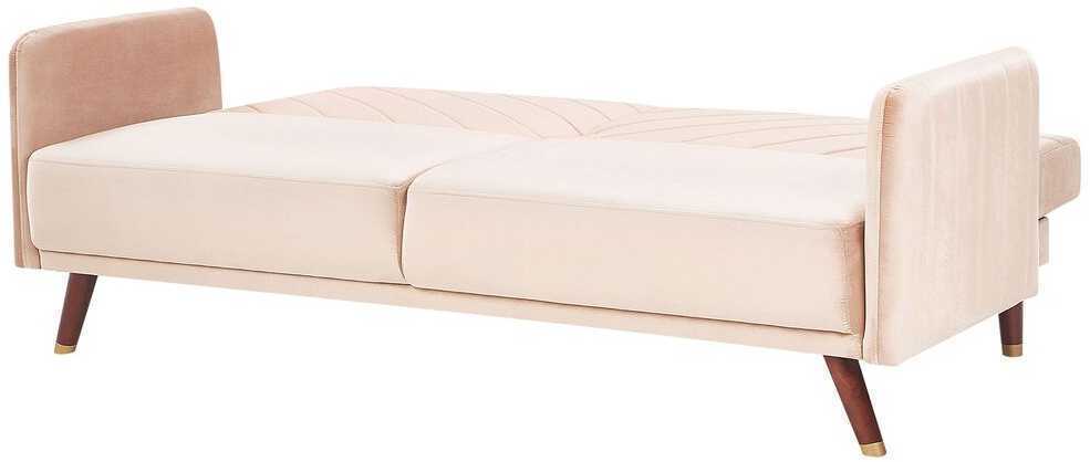 Beliani Trivietė išskleidžiama sofa SENJA, veliūras, smėlio spalvos