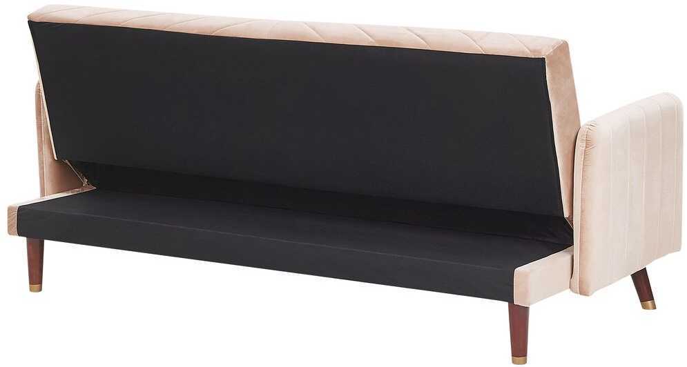 Beliani Trivietė išskleidžiama sofa SENJA, veliūras, smėlio spalvos