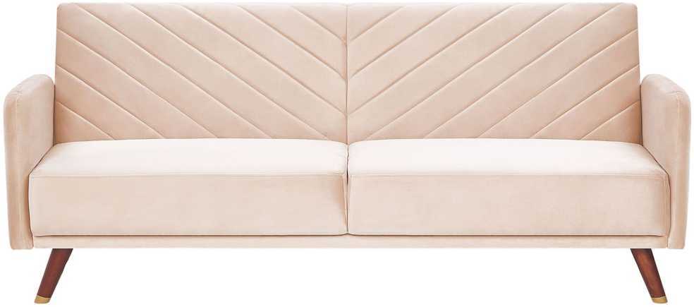 Beliani Trivietė išskleidžiama sofa SENJA, veliūras, smėlio spalvos
