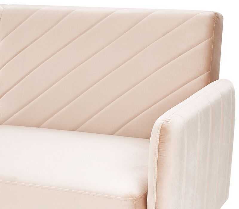 Beliani Trivietė išskleidžiama sofa SENJA, veliūras, smėlio spalvos