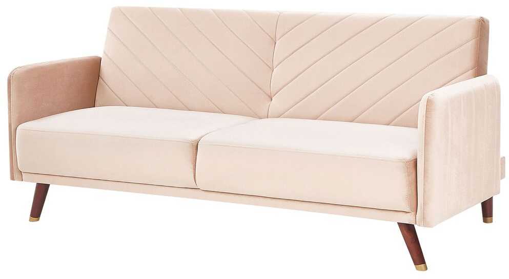 Beliani Trivietė išskleidžiama sofa SENJA, veliūras, smėlio spalvos