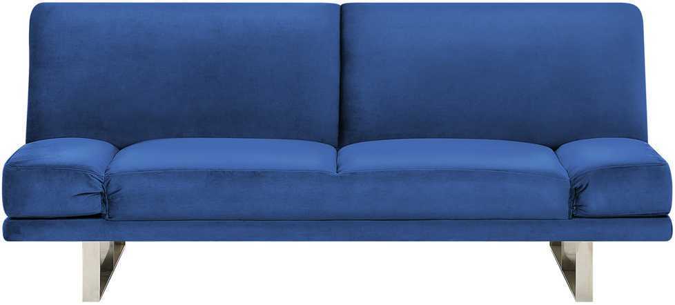 Beliani Dvivietė išskleidžiama sofa YORK iš veliūro, tamsiai mėlyna
