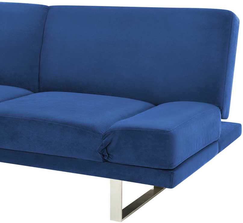 Beliani Dvivietė išskleidžiama sofa YORK iš veliūro, tamsiai mėlyna