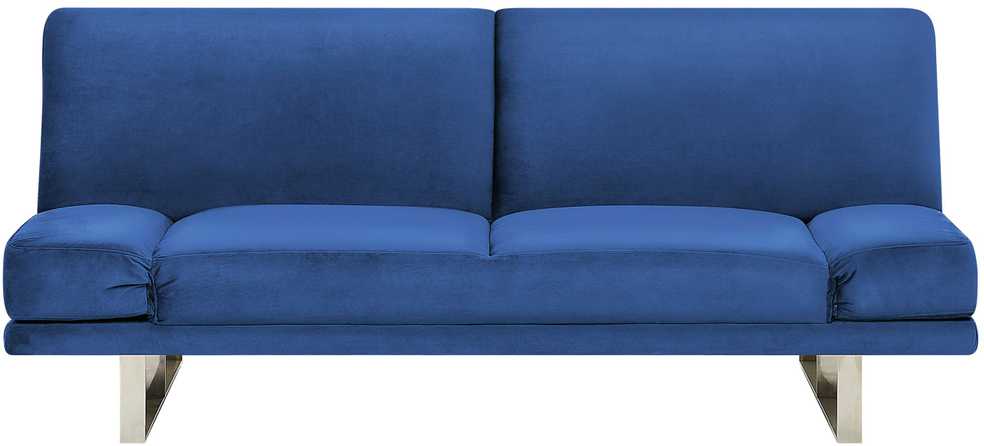 Beliani Dvivietė išskleidžiama sofa YORK iš veliūro, tamsiai mėlyna