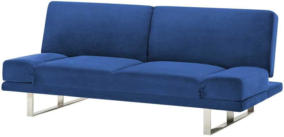 Beliani Dvivietė išskleidžiama sofa YORK iš veliūro, tamsiai mėlyna