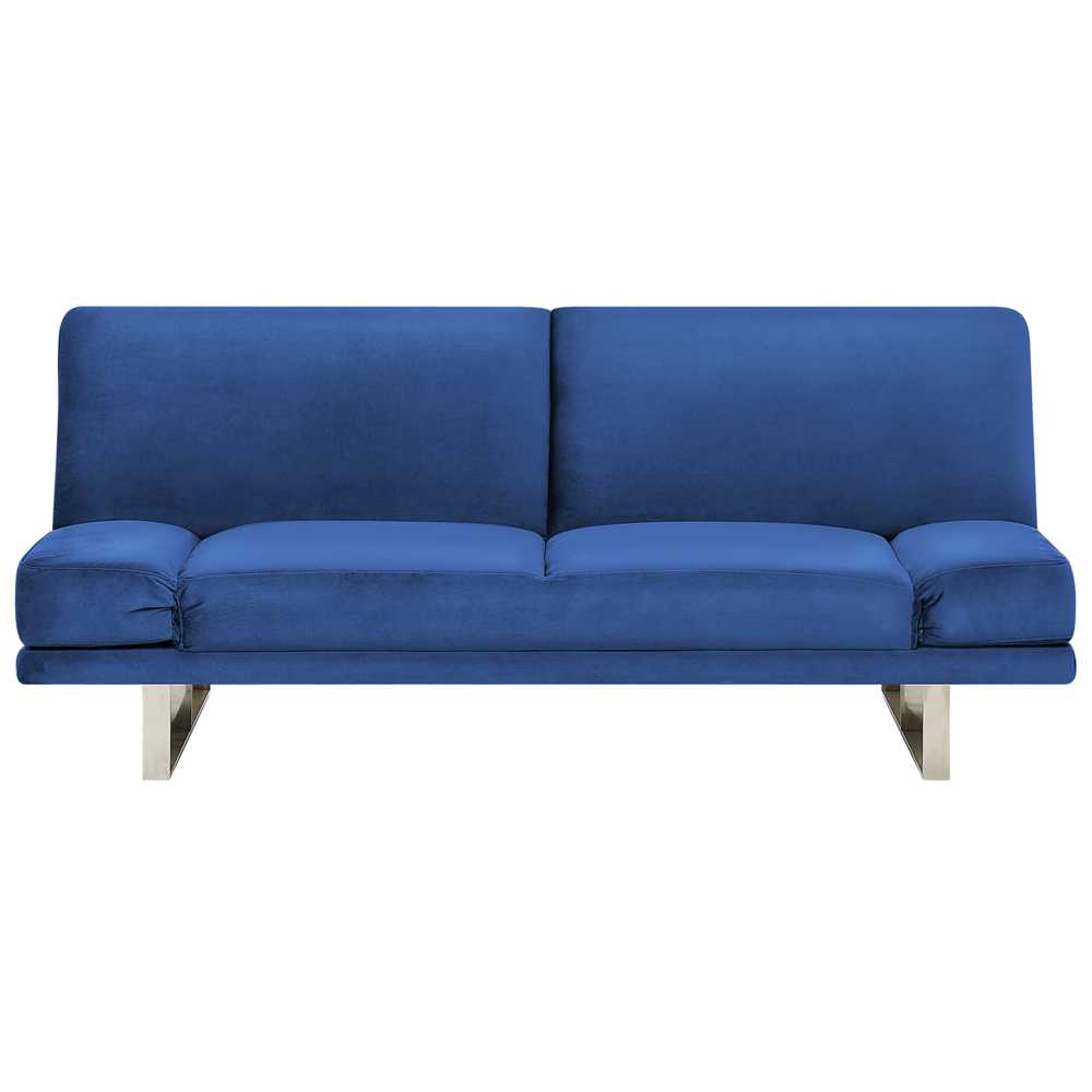 Beliani Dvivietė išskleidžiama sofa YORK iš veliūro, tamsiai mėlyna