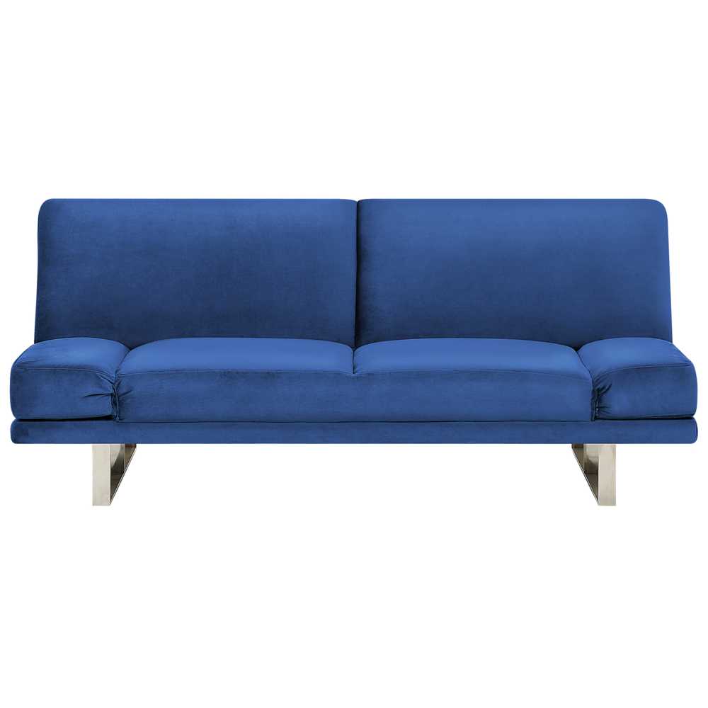 Beliani Dvivietė išskleidžiama sofa YORK iš veliūro, tamsiai mėlyna