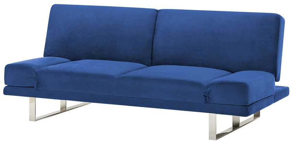 Beliani Dvivietė išskleidžiama sofa YORK iš veliūro, tamsiai mėlyna