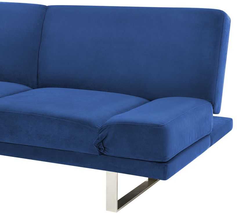 Beliani Dvivietė išskleidžiama sofa YORK iš veliūro, tamsiai mėlyna