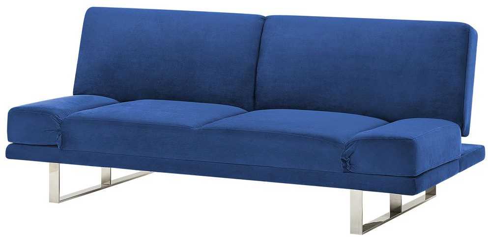 Beliani Dvivietė išskleidžiama sofa YORK iš veliūro, tamsiai mėlyna