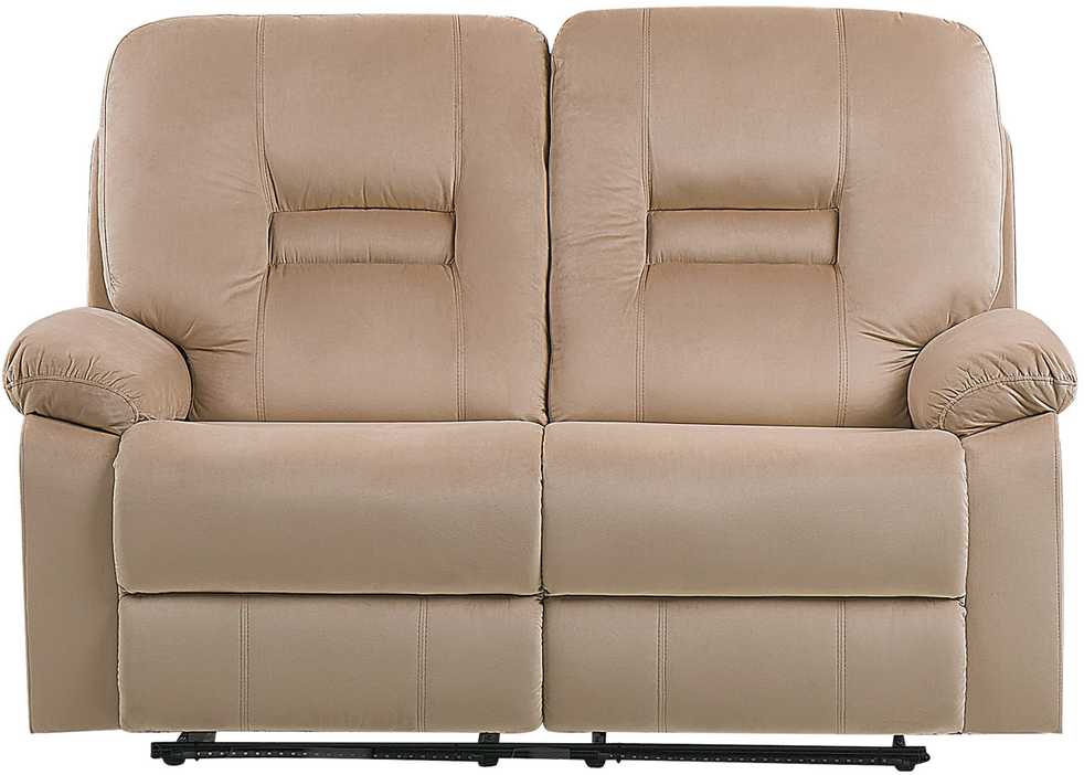 Beliani Dvivietė sofa su elektrine relaksacijos funkcija BERGEN veliūrinė šviesiai smėlio spalvos su USB prievadu