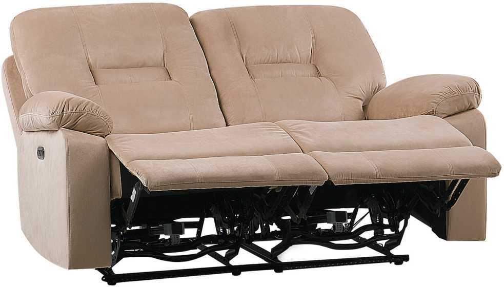 Beliani Dvivietė sofa su elektrine relaksacijos funkcija BERGEN veliūrinė šviesiai smėlio spalvos su USB prievadu