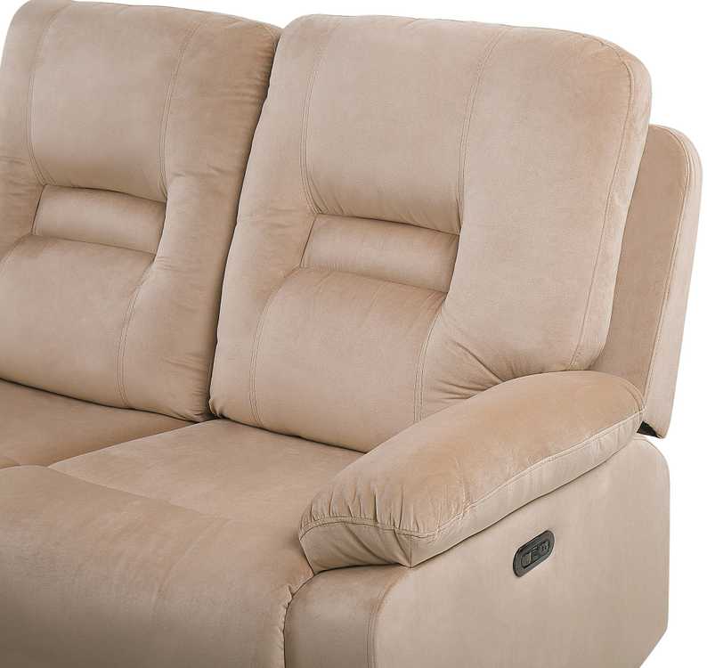 Beliani Dvivietė sofa su elektrine relaksacijos funkcija BERGEN veliūrinė šviesiai smėlio spalvos su USB prievadu