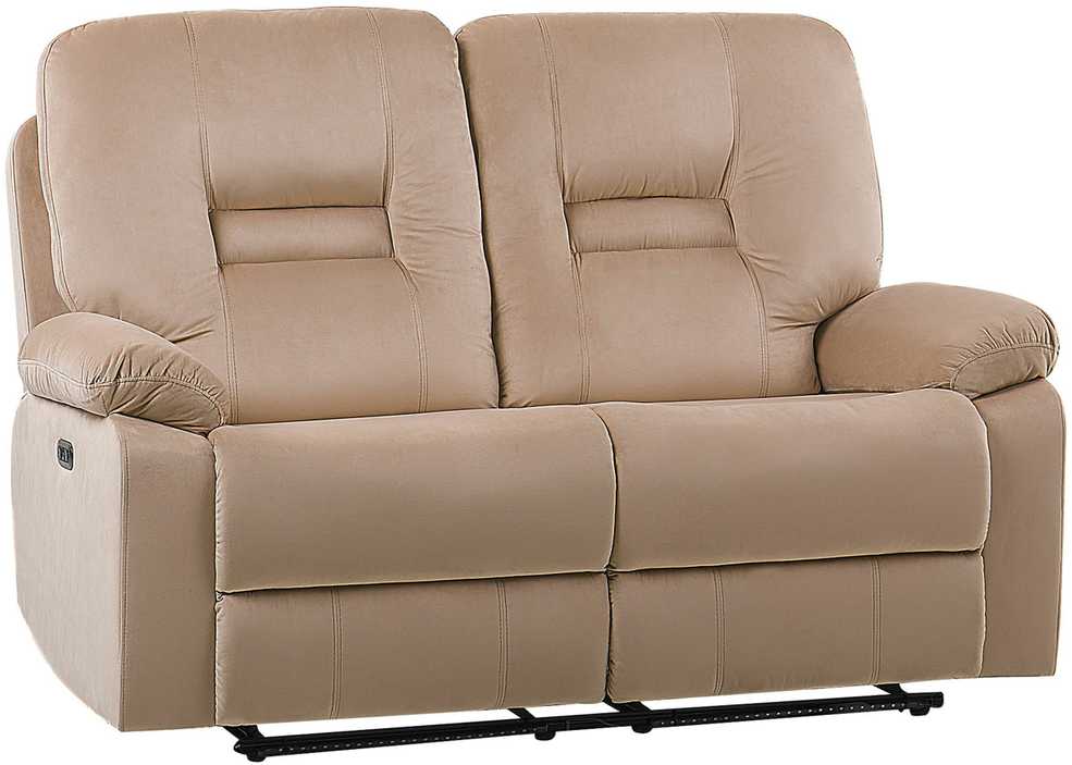 Beliani Dvivietė sofa su elektrine relaksacijos funkcija BERGEN veliūrinė šviesiai smėlio spalvos su USB prievadu