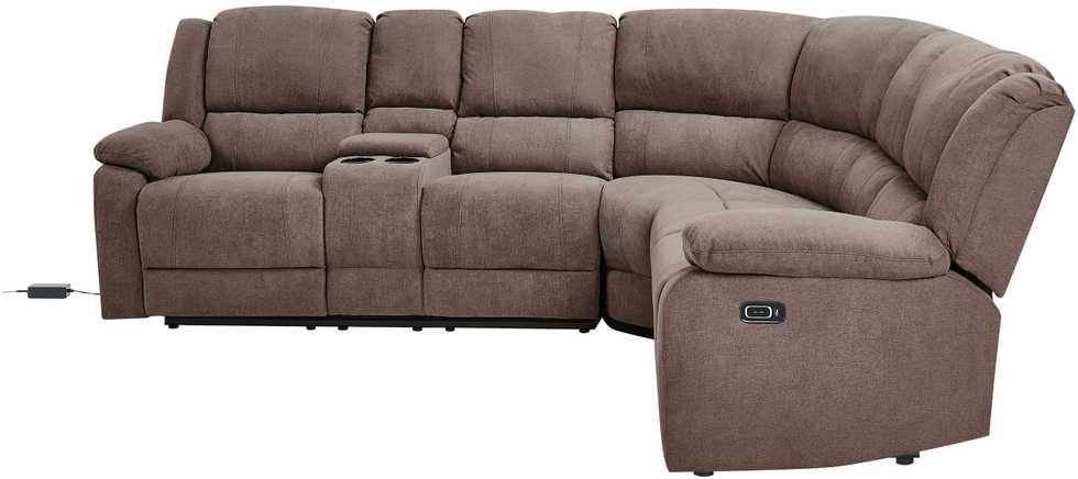 Beliani Kairės pusės kampinė sofa 5 asmenims su elektrine relaksacijos funkcija ROKKE, USB prievadu, ruda