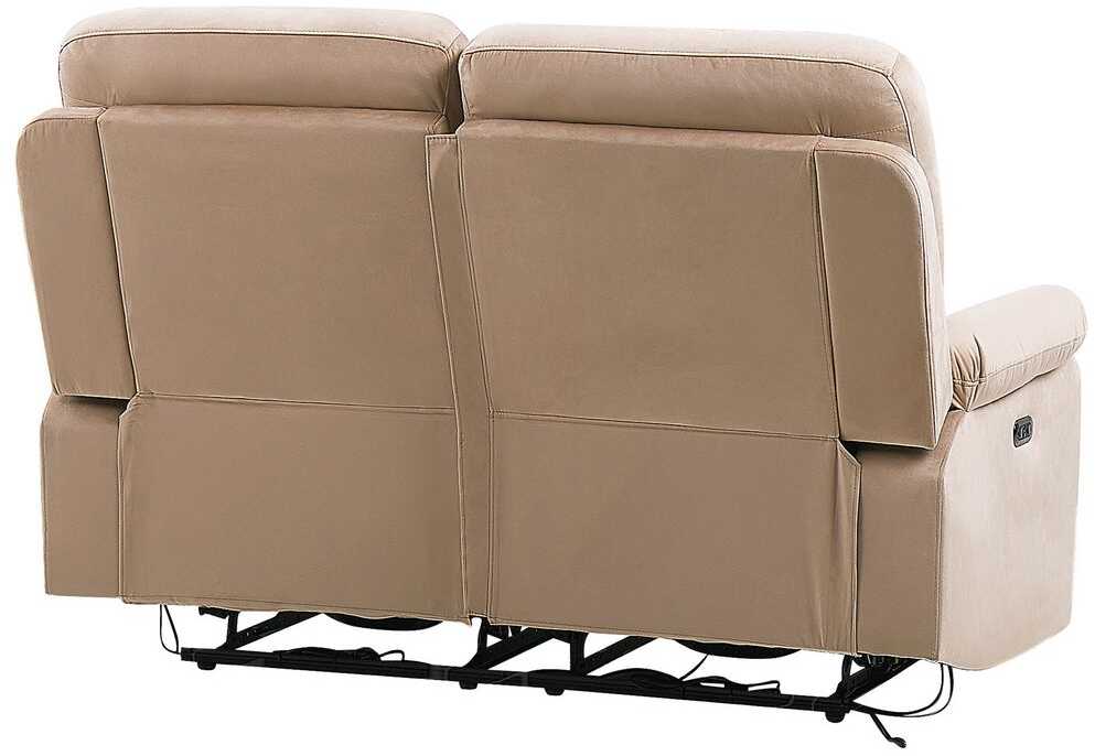 Beliani Dvivietė sofa su elektrine relaksacijos funkcija BERGEN veliūrinė šviesiai smėlio spalvos su USB prievadu