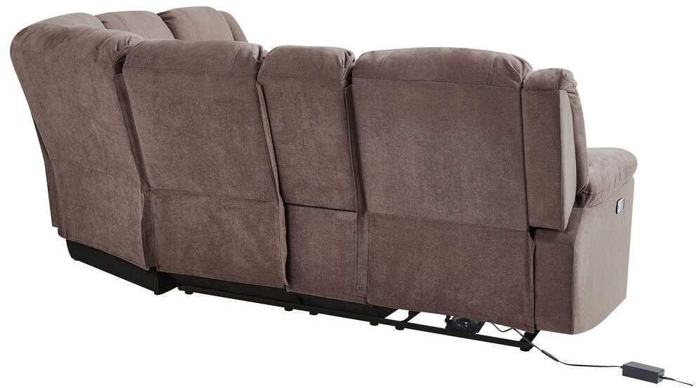 Beliani Kairės pusės kampinė sofa 5 asmenims su elektrine relaksacijos funkcija ROKKE, USB prievadu, ruda