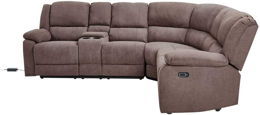 Beliani Kairės pusės kampinė sofa 5 asmenims su elektrine relaksacijos funkcija ROKKE, USB prievadu, ruda
