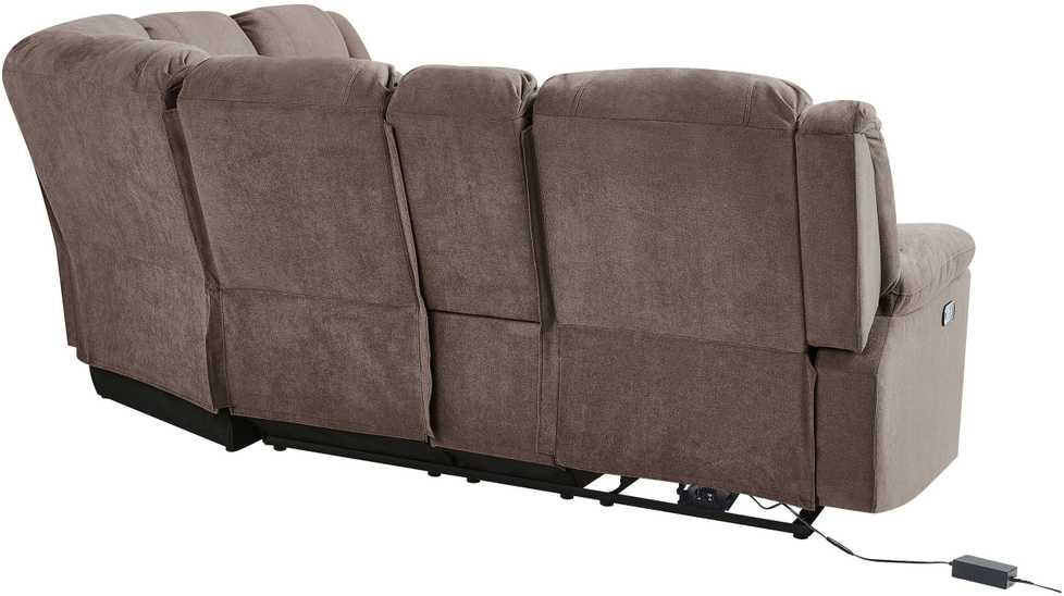 Beliani Kairės pusės kampinė sofa 5 asmenims su elektrine relaksacijos funkcija ROKKE, USB prievadu, ruda