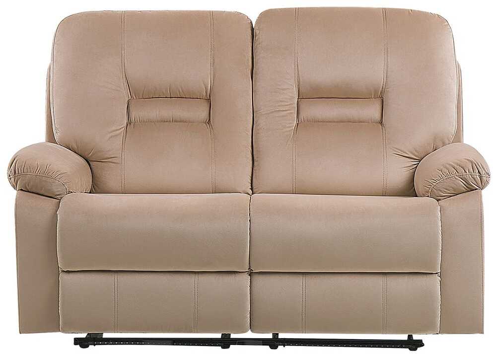 Beliani Dvivietė sofa su elektrine relaksacijos funkcija BERGEN veliūrinė šviesiai smėlio spalvos su USB prievadu