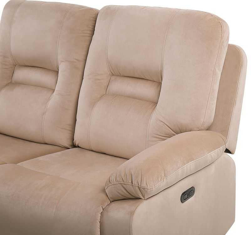 Beliani Dvivietė sofa su elektrine relaksacijos funkcija BERGEN veliūrinė šviesiai smėlio spalvos su USB prievadu