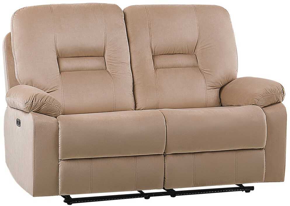 Beliani Dvivietė sofa su elektrine relaksacijos funkcija BERGEN veliūrinė šviesiai smėlio spalvos su USB prievadu