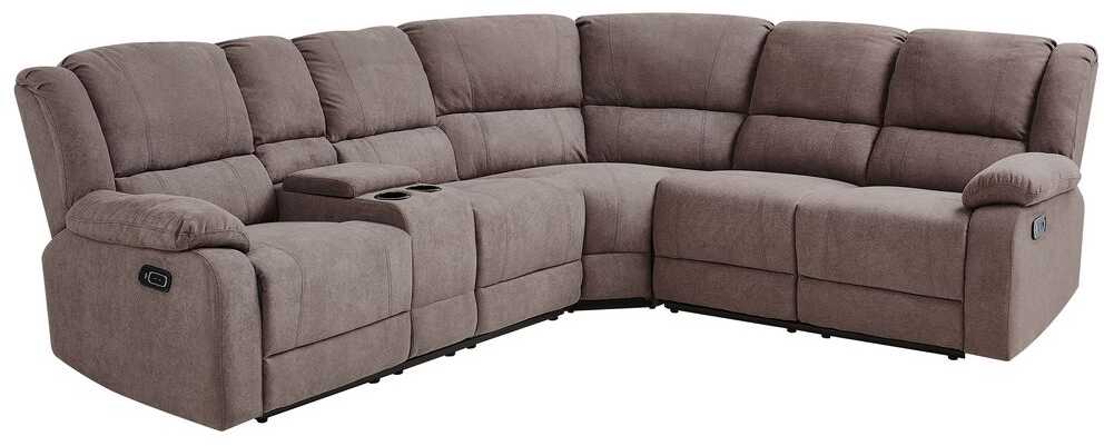 Beliani Kairės pusės kampinė sofa 5 asmenims su elektrine relaksacijos funkcija ROKKE, USB prievadu, ruda