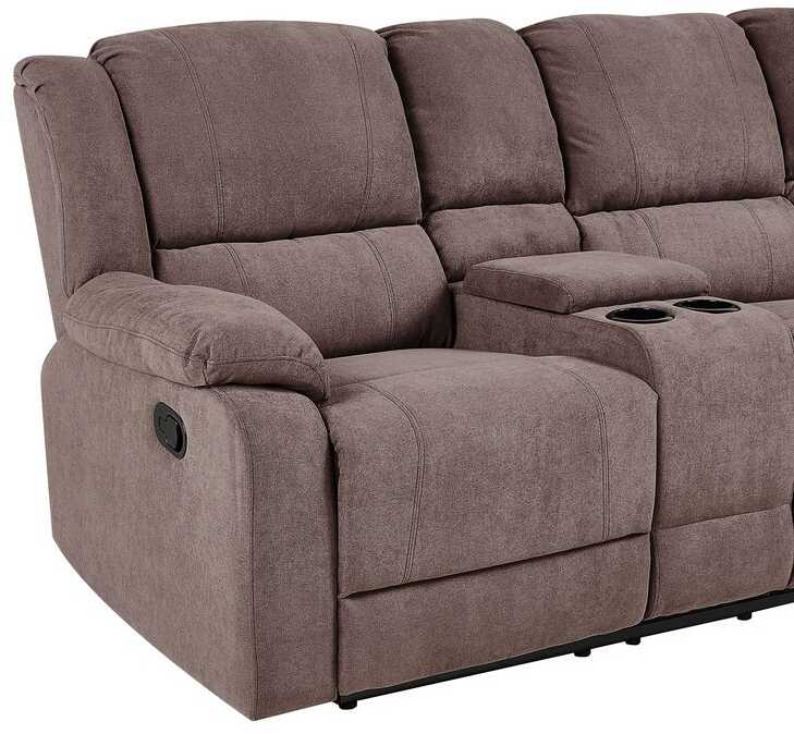 Beliani Kampinė sofa su rankine relaksacijos funkcija 5 asmenims ROKKE smėlio pilkumo spalvos, kairinė