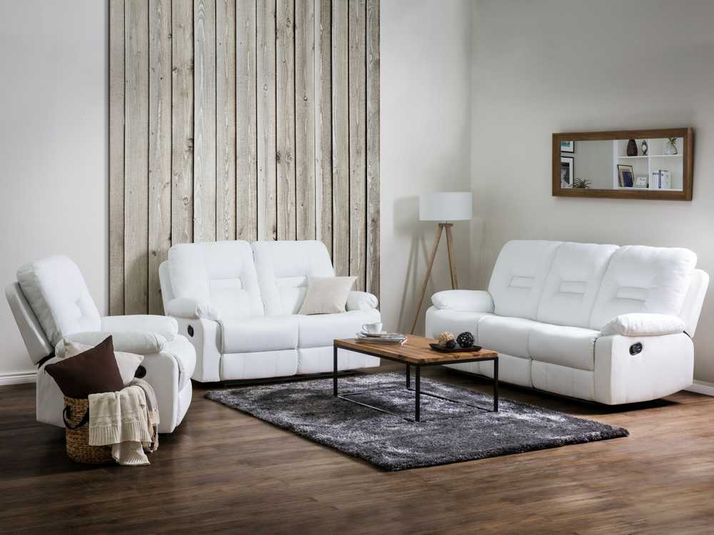 Beliani 2 vietų sofa su rankine relaksacijos funkcija BERGEN, dirbtinė oda, balta