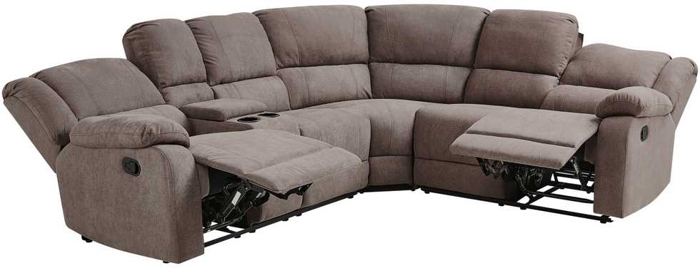 Beliani Kampinė sofa su rankine relaksacijos funkcija 5 asmenims ROKKE smėlio pilkumo spalvos, kairinė