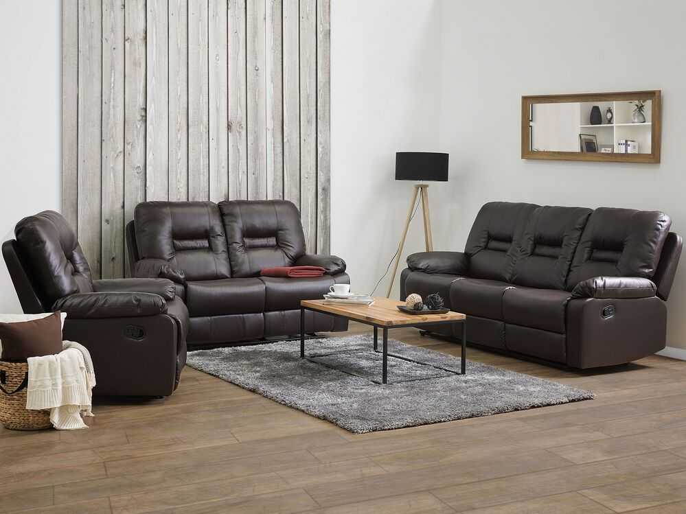 Beliani Dvivietė sofa su manualine relaksacijos funkcija BERGEN, ekologiška oda, ruda
