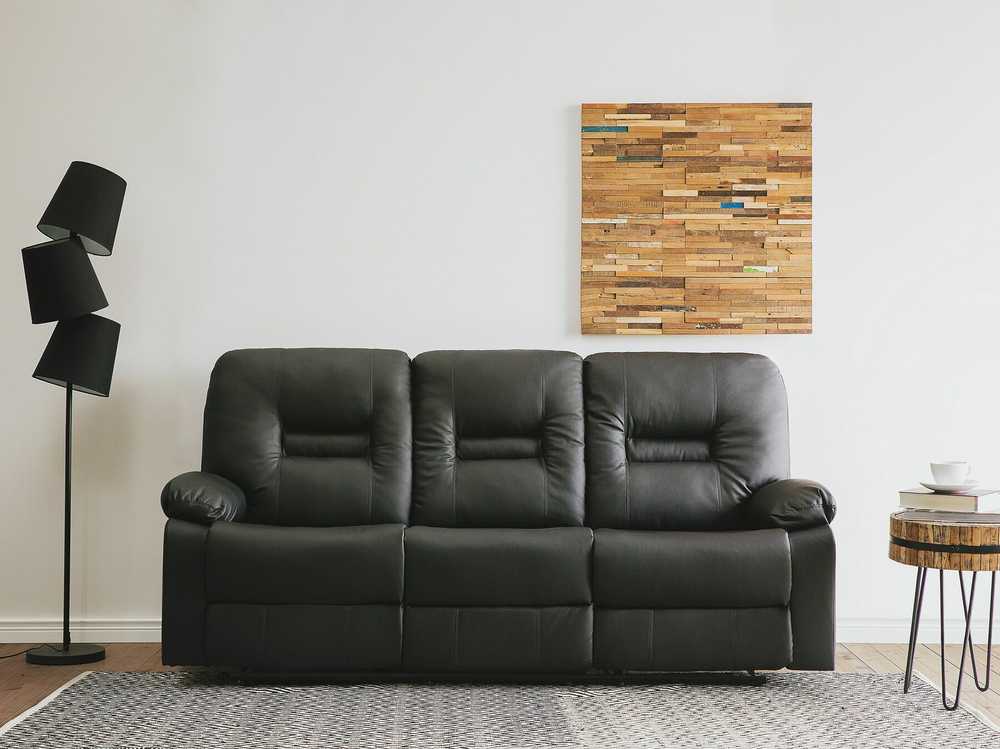 Beliani Trivietė sofa su mechanine atsipalaidavimo funkcija BERGEN odos pakaitalas juoda