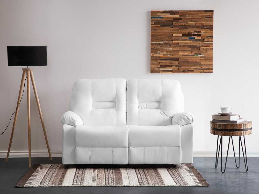 Beliani 2 vietų sofa su rankine relaksacijos funkcija BERGEN, dirbtinė oda, balta