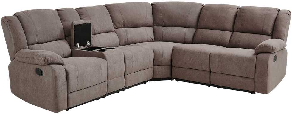 Beliani Kampinė sofa su rankine relaksacijos funkcija 5 asmenims ROKKE smėlio pilkumo spalvos, kairinė