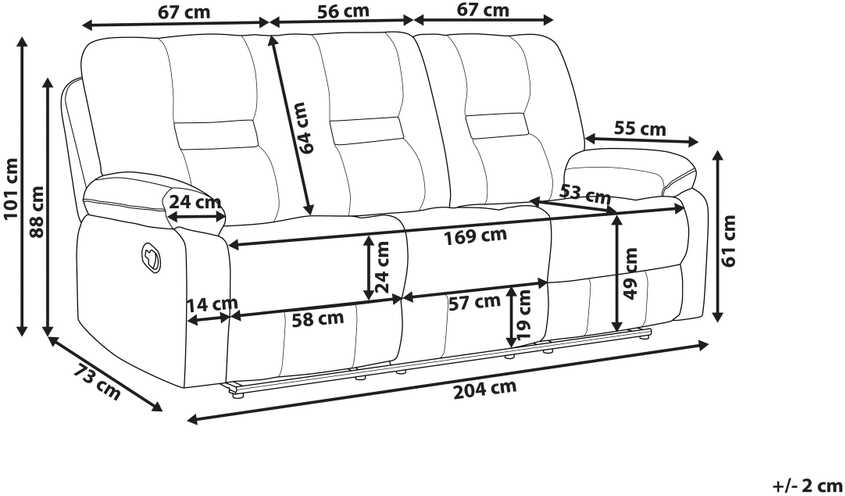 Beliani Trivietė sofa su mechanine atsipalaidavimo funkcija BERGEN odos pakaitalas juoda