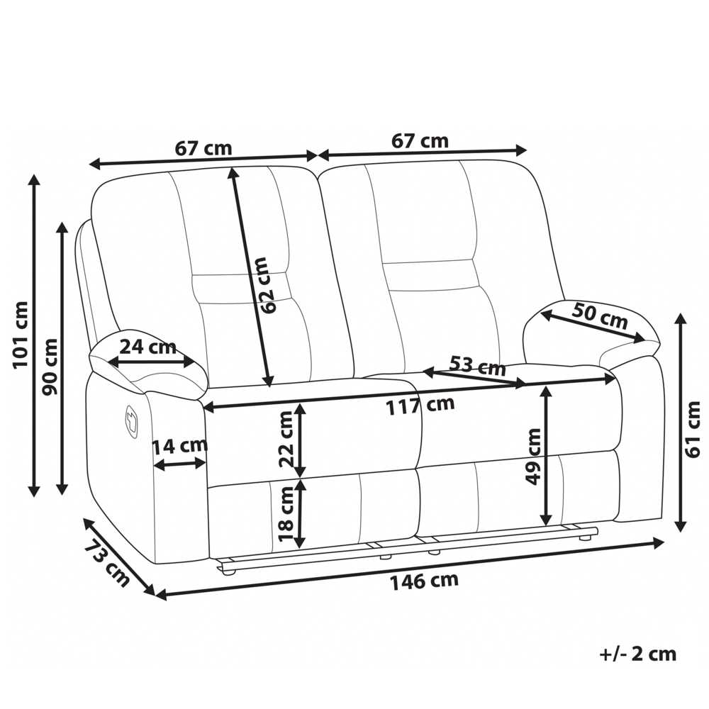 Beliani Dvivietė sofa su manualine relaksacijos funkcija BERGEN, ekologiška oda, ruda