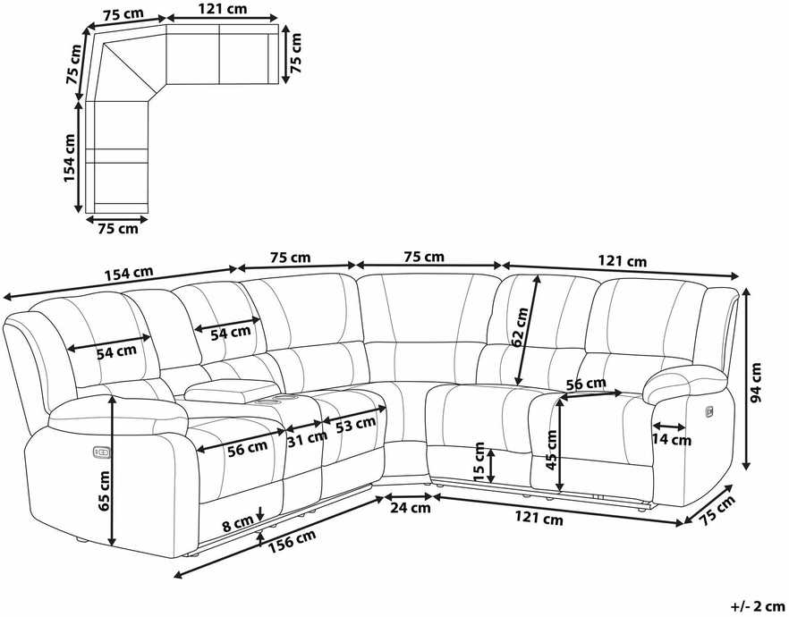 Beliani Kampinė sofa su rankine relaksacijos funkcija 5 asmenims ROKKE smėlio pilkumo spalvos, kairinė