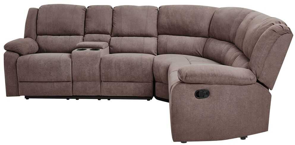 Beliani Kampinė sofa su rankine relaksacijos funkcija 5 asmenims ROKKE smėlio pilkumo spalvos, kairinė