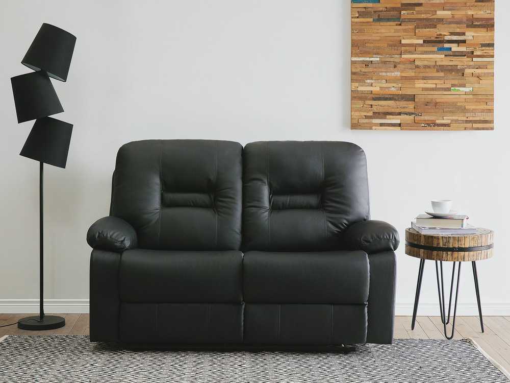 Beliani 2 vietų sofa su rankine atsipalaidavimo funkcija BERGEN, eko oda, juoda
