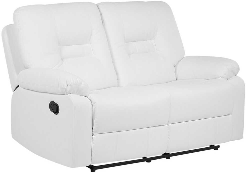 Beliani 2 vietų sofa su rankine relaksacijos funkcija BERGEN, dirbtinė oda, balta