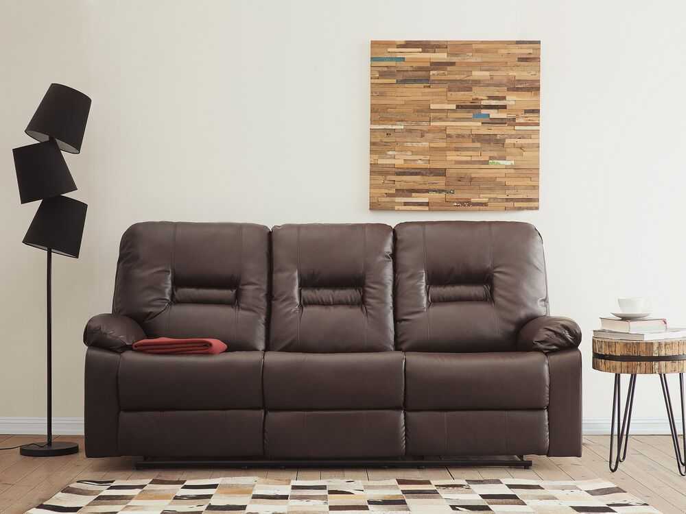 Beliani Trivietė sofa su rankiniu poilsio mechanizmu BERGEN, ekologiška oda, ruda