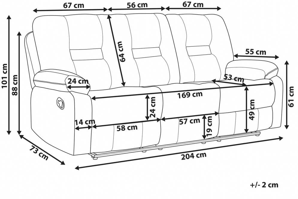 Beliani Trivietė sofa su mechanine atsipalaidavimo funkcija BERGEN odos pakaitalas juoda