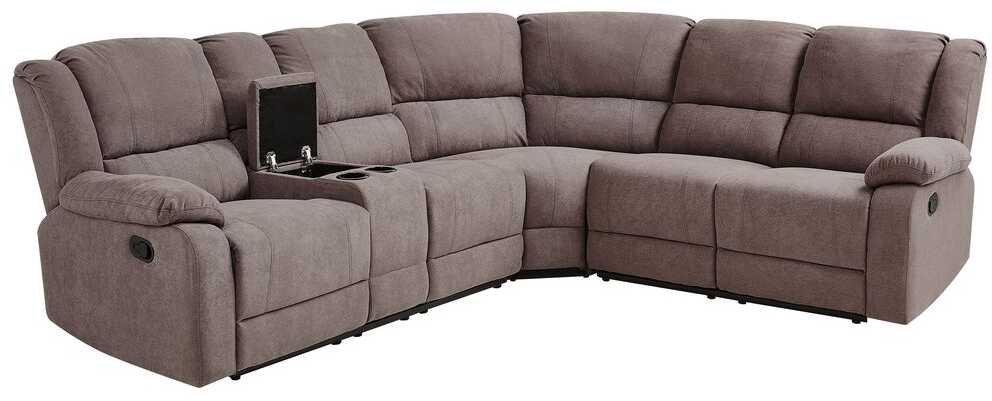 Beliani Kampinė sofa su rankine relaksacijos funkcija 5 asmenims ROKKE smėlio pilkumo spalvos, kairinė